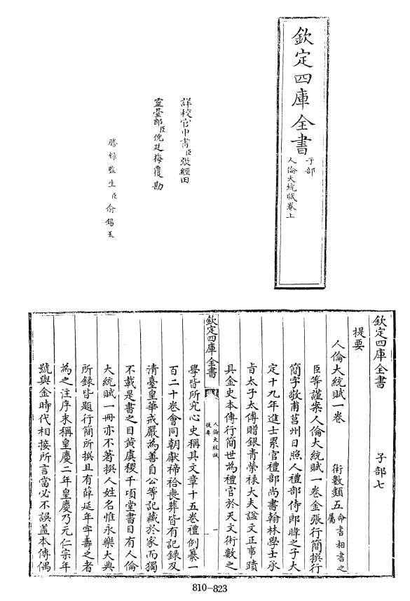 Siku Quanshu Edition “Renlun Datong Fu” [Jin] Zhang Xingjian Compiled [Yuan] Xue Yannian Notes